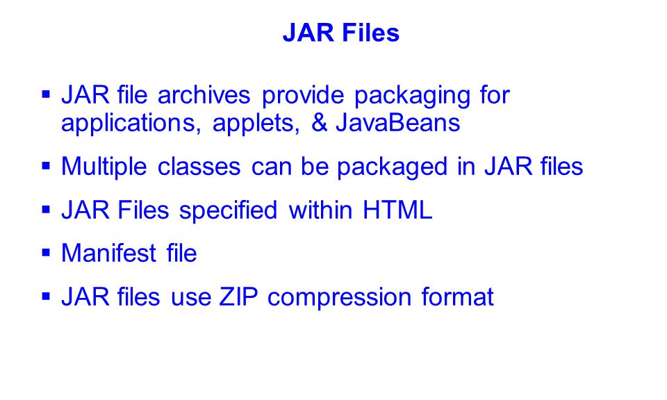 objectives 1 archiving and packaging java code 2 the jar program 3 jar file format