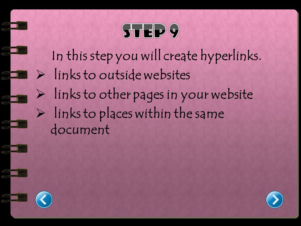 In this step you will create hyperlinks.