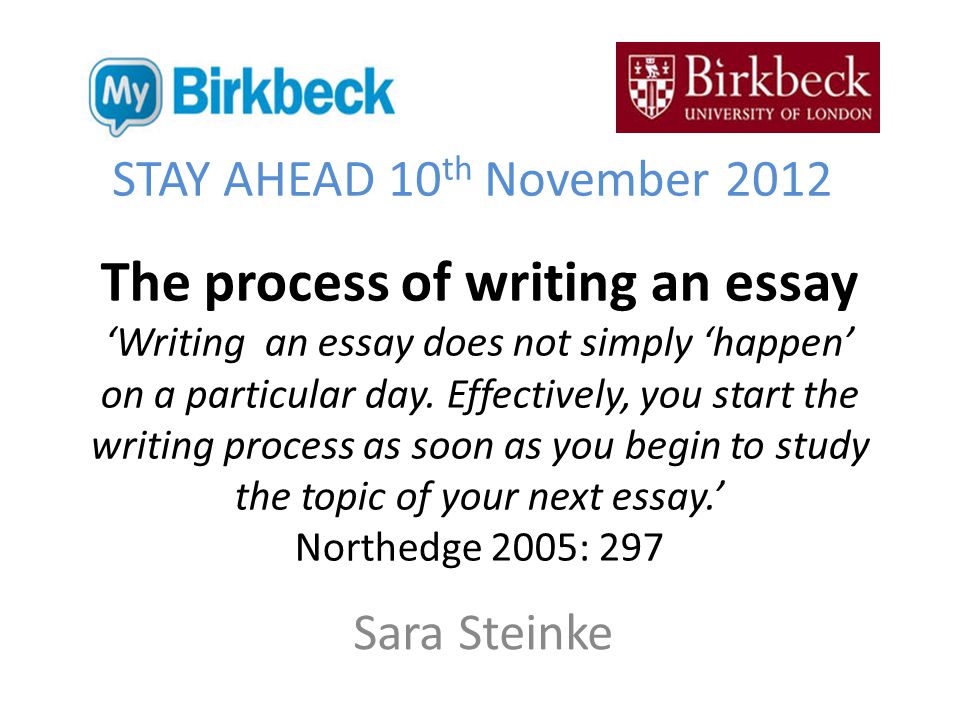 The process of writing an essay ‘Writing an essay does not simply ‘happen’ on a particular day.