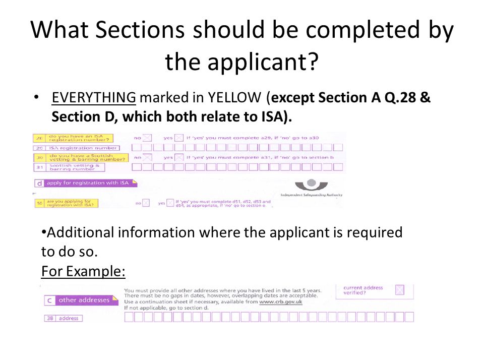 What Sections should be completed by the applicant.