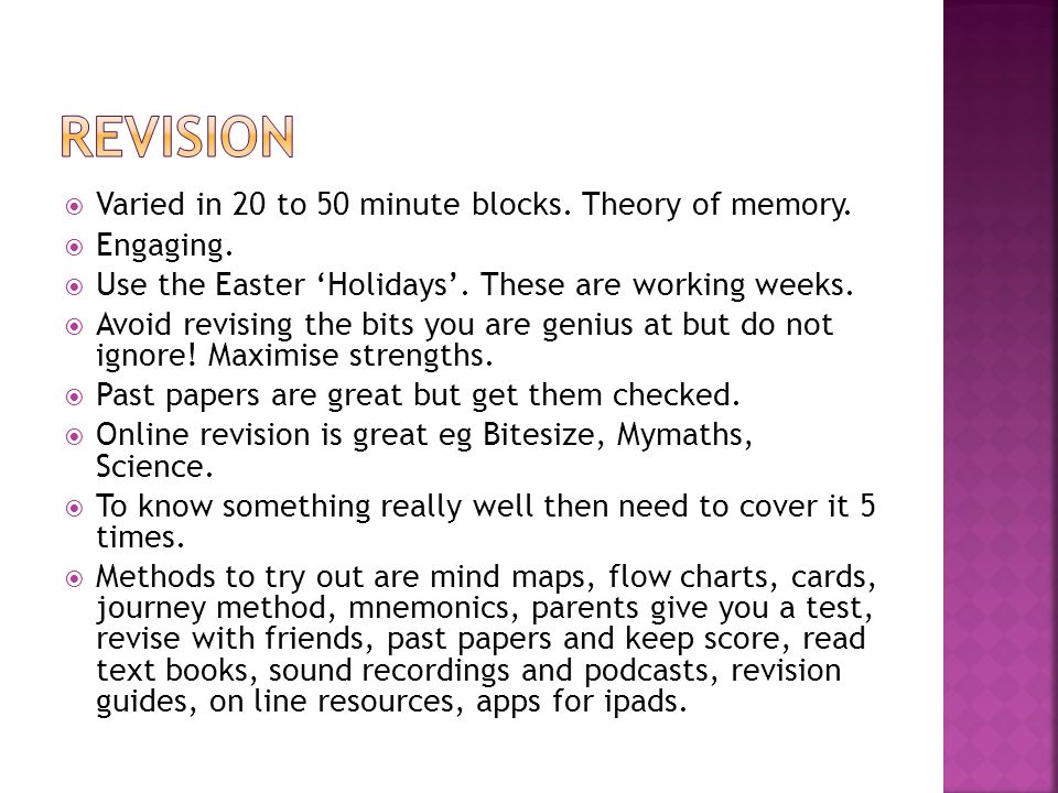  Varied in 20 to 50 minute blocks. Theory of memory.