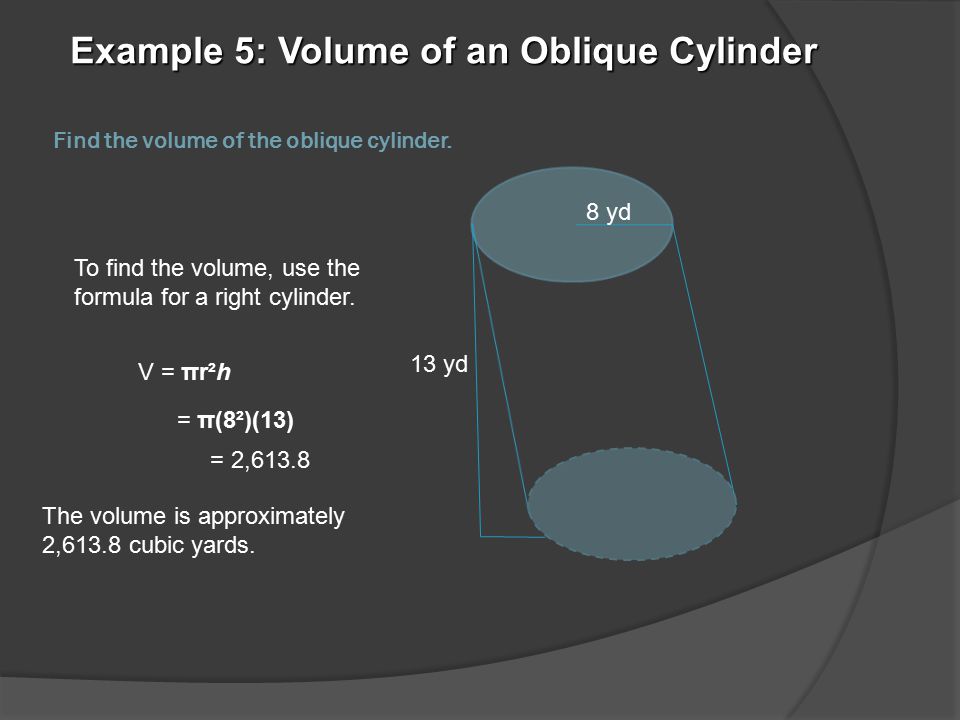 Find the volume of the oblique cylinder.