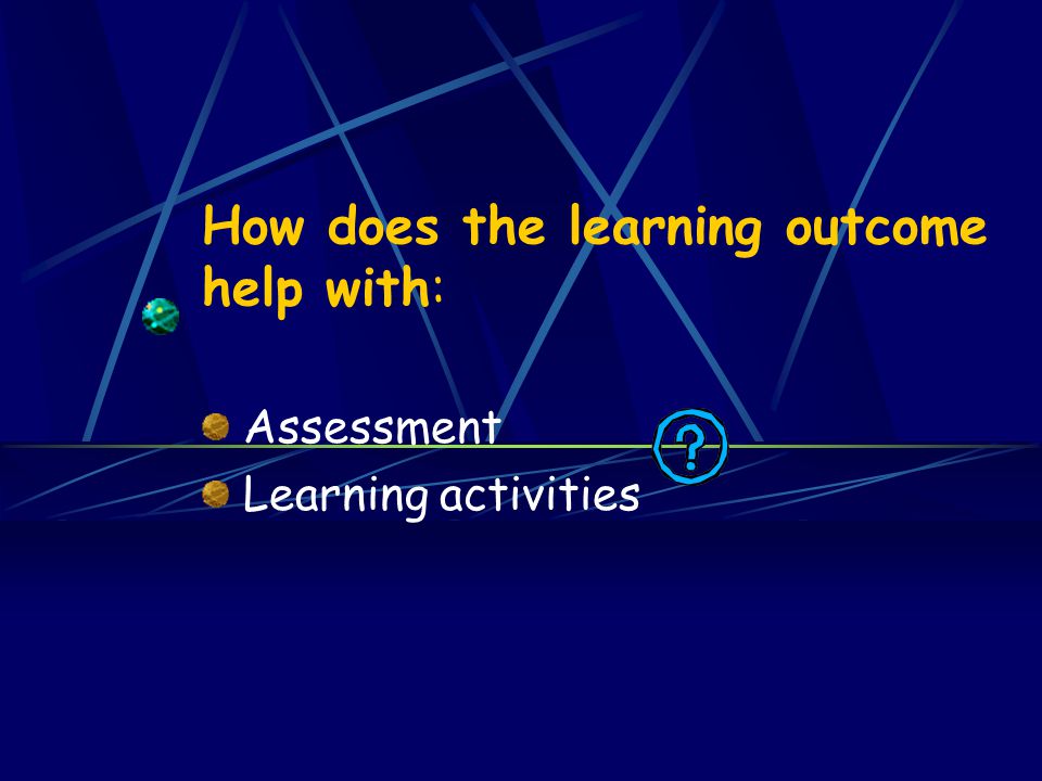 How does the learning outcome help with: Assessment Learning activities