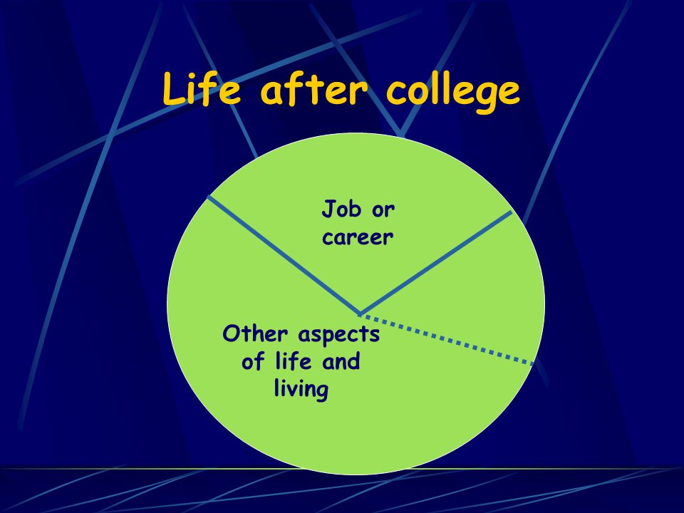 Life after college Job or career Other aspects of life and living