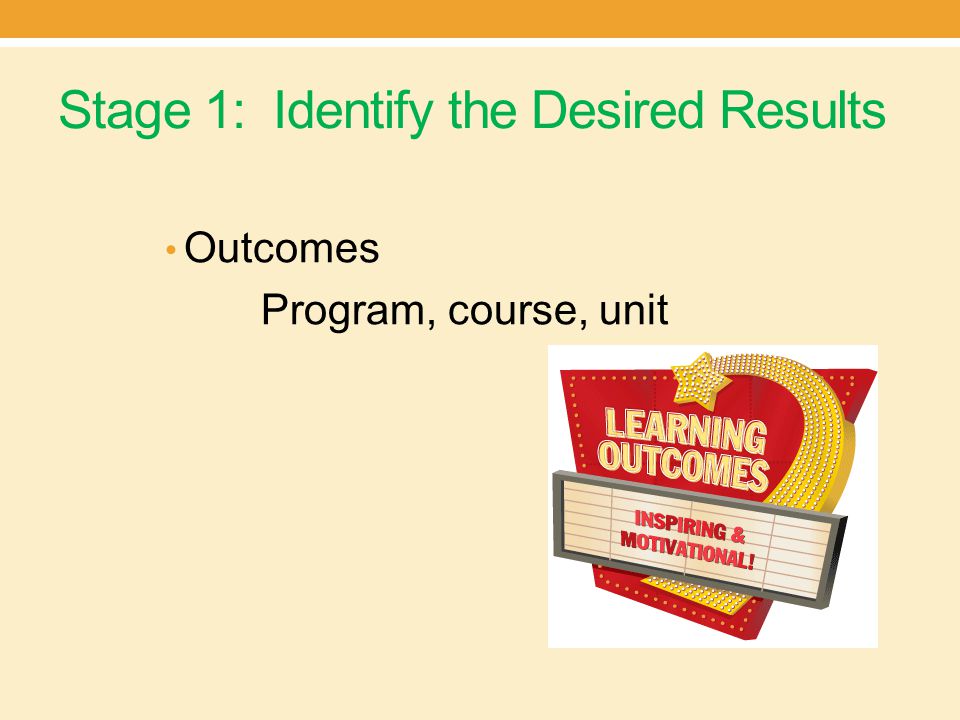 Stage 1: Identify the Desired Results Outcomes Program, course, unit