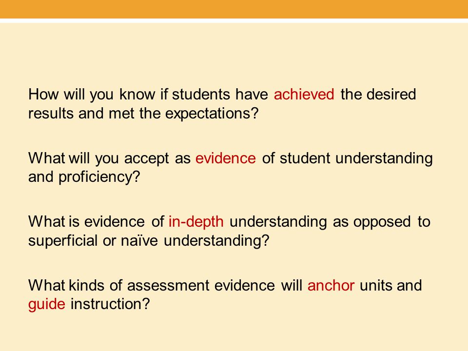 How will you know if students have achieved the desired results and met the expectations.