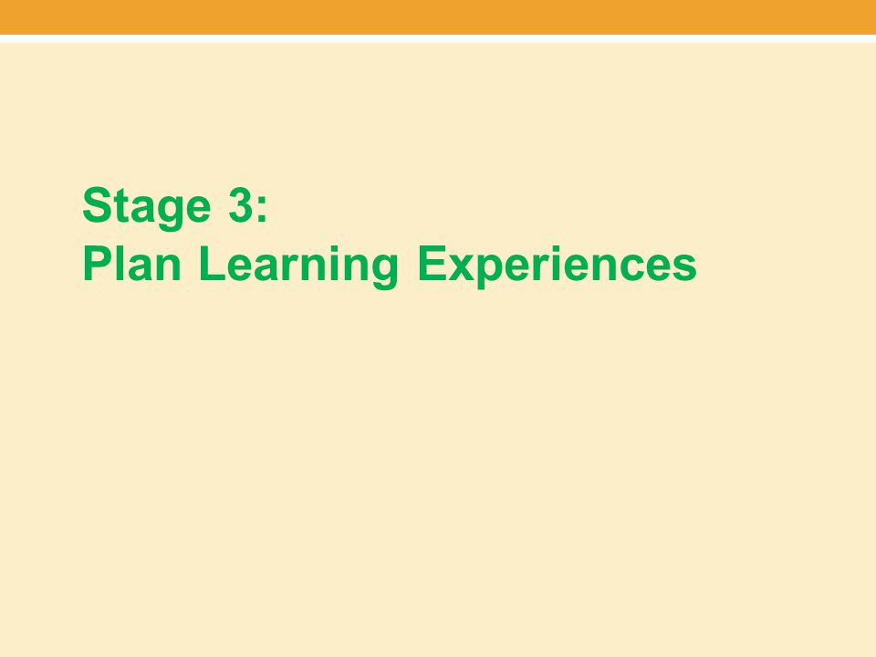 Stage 3: Plan Learning Experiences