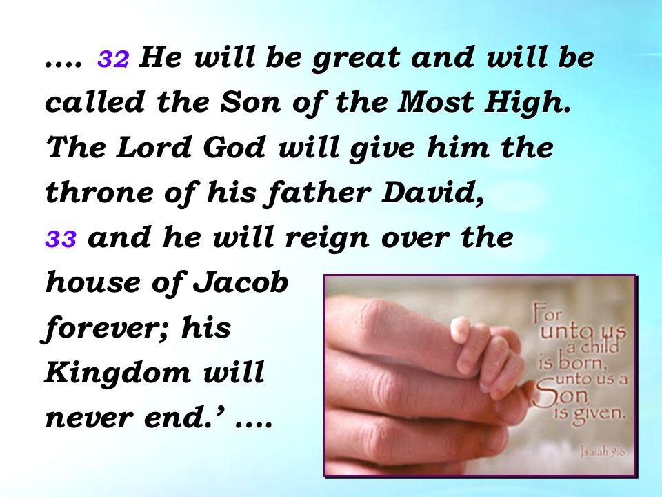 …. 32 He will be great and will be called the Son of the Most High.