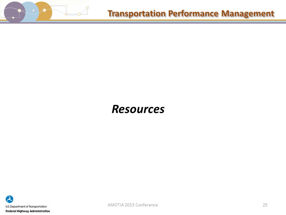 Transportation Performance Management Resources AMOTIA 2013 Conference 25