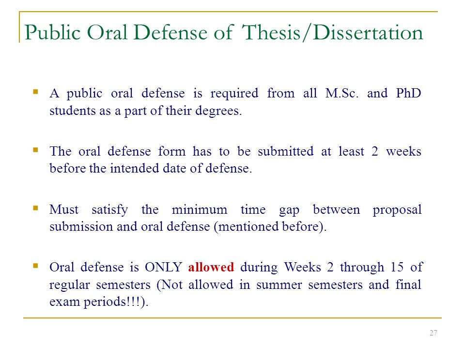 oral defense of thesis oral defense of thesis