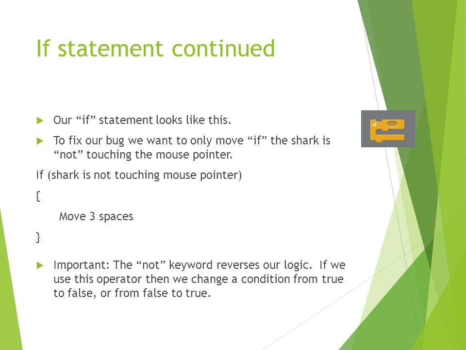 If statement continued  Our if statement looks like this.