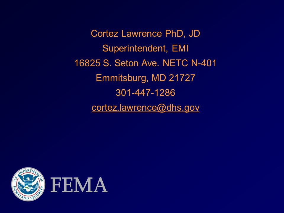 Cortez Lawrence PhD, JD Superintendent, EMI S.