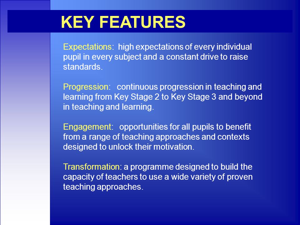 Expectations: high expectations of every individual pupil in every subject and a constant drive to raise standards.
