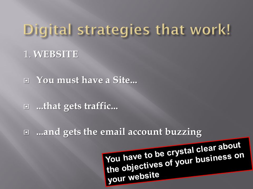 1. WEBSITE  You must have a Site... ...that gets traffic...