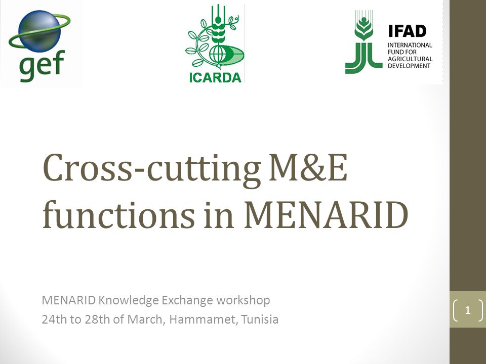 Cross-cutting M&E functions in MENARID MENARID Knowledge Exchange workshop 24th to 28th of March, Hammamet, Tunisia 1