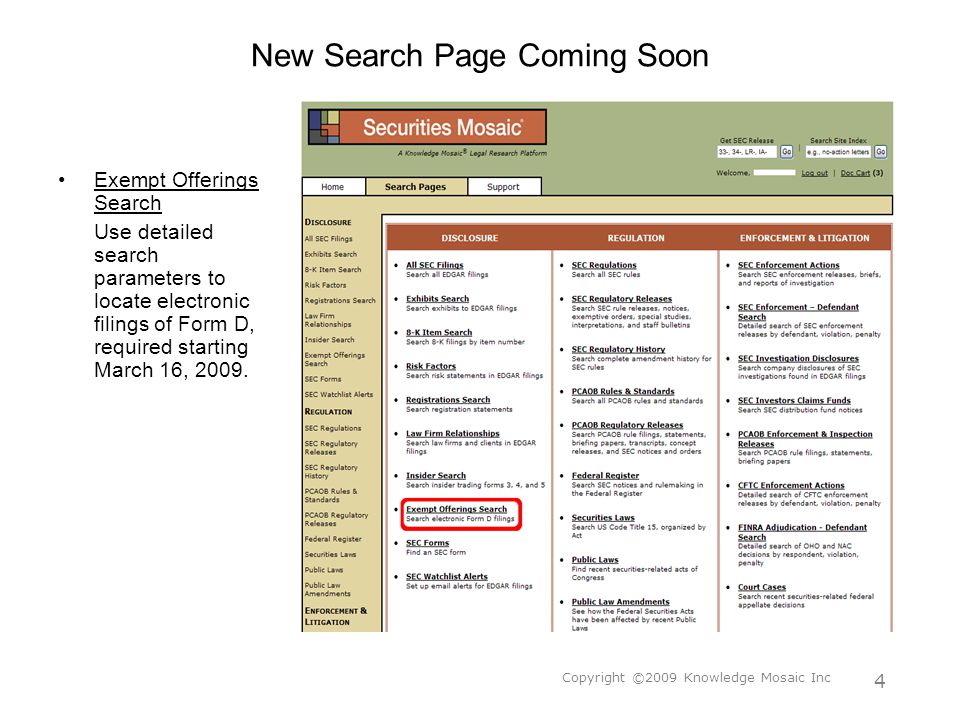 copyright 2009 knowledge mosaic inc 1 securities mosaics new home sec form d search