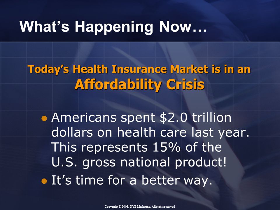 What’s Happening Now… Americans spent $2.0 trillion dollars on health care last year.