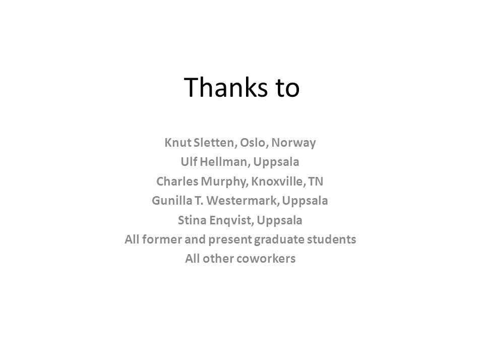 Thanks to Knut Sletten, Oslo, Norway Ulf Hellman, Uppsala Charles Murphy, Knoxville, TN Gunilla T.