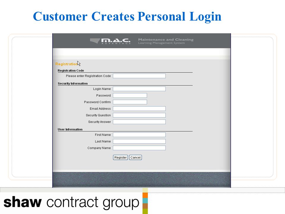 Customer Creates Personal Login
