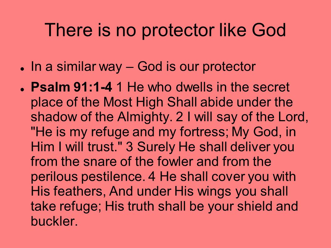 There is no protector like God In a similar way – God is our protector Psalm 91:1-4 1 He who dwells in the secret place of the Most High Shall abide under the shadow of the Almighty.