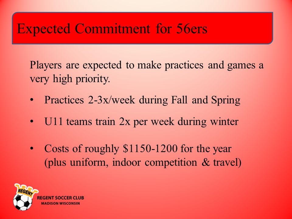 Expected Commitment for 56ers Players are expected to make practices and games a very high priority.