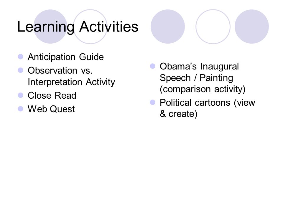 Learning Activities Anticipation Guide Observation vs.