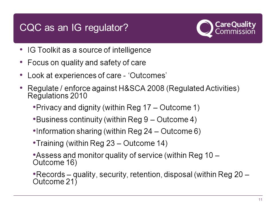 11 CQC as an IG regulator.