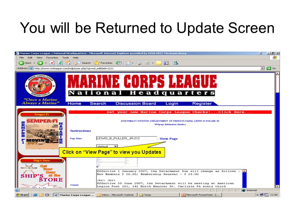 You will be Returned to Update Screen Click on View Page to view you Updates