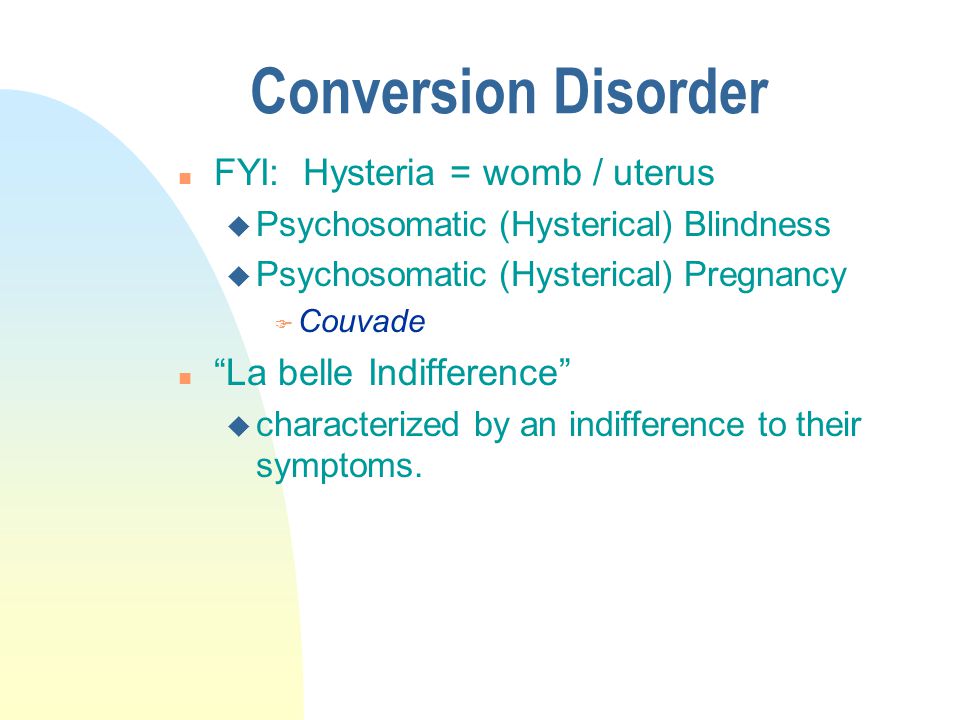 dissociative conversion disorders hysteria Looking for online definition of dissociative (conversion) disorders in the medical dictionary dissociative (conversion) disorders explanation free what is. dissociative conversion disorders hysteria Looking for online definition of dissociative (conversion) disorders in the medical dictionary dissociative (conversion) disorders explanation free what is.