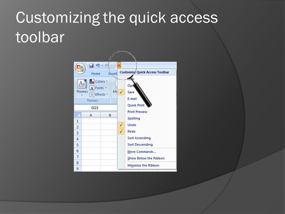 Customizing the quick access toolbar