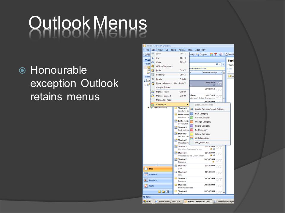  Honourable exception Outlook retains menus