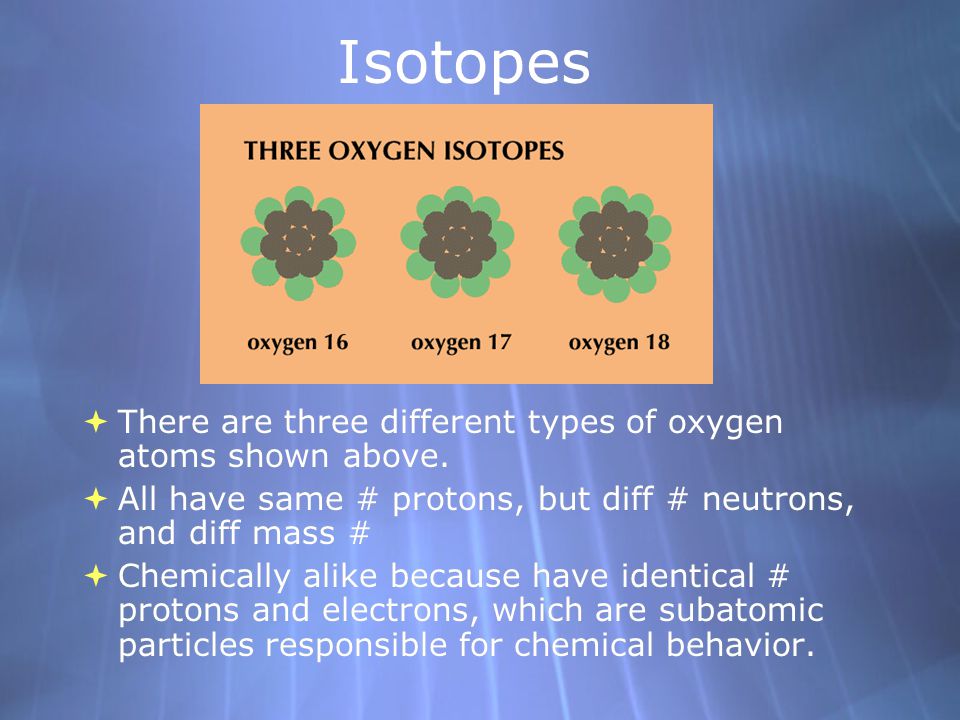 Isotopes  There are three different types of oxygen atoms shown above.