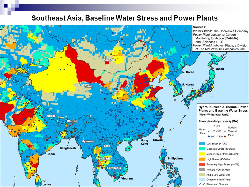 Southeast Asia, Baseline Water Stress and Power Plants