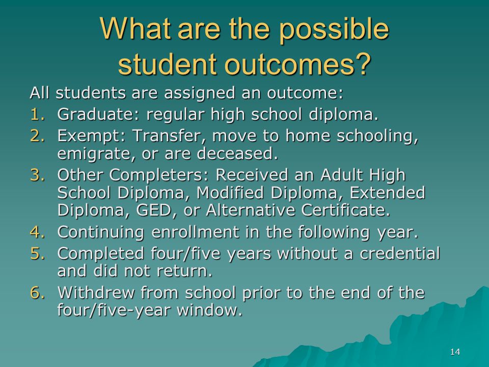 14 What are the possible student outcomes.