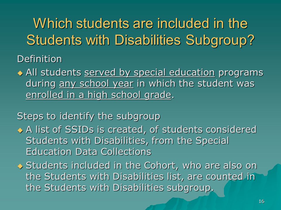 Which students are included in the Students with Disabilities Subgroup.