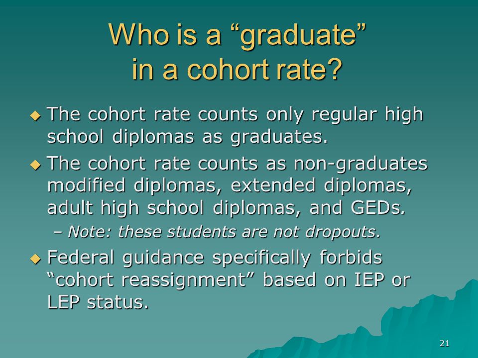 21 Who is a graduate in a cohort rate.