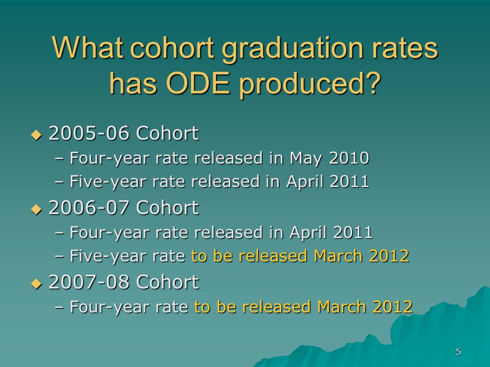 5 What cohort graduation rates has ODE produced.