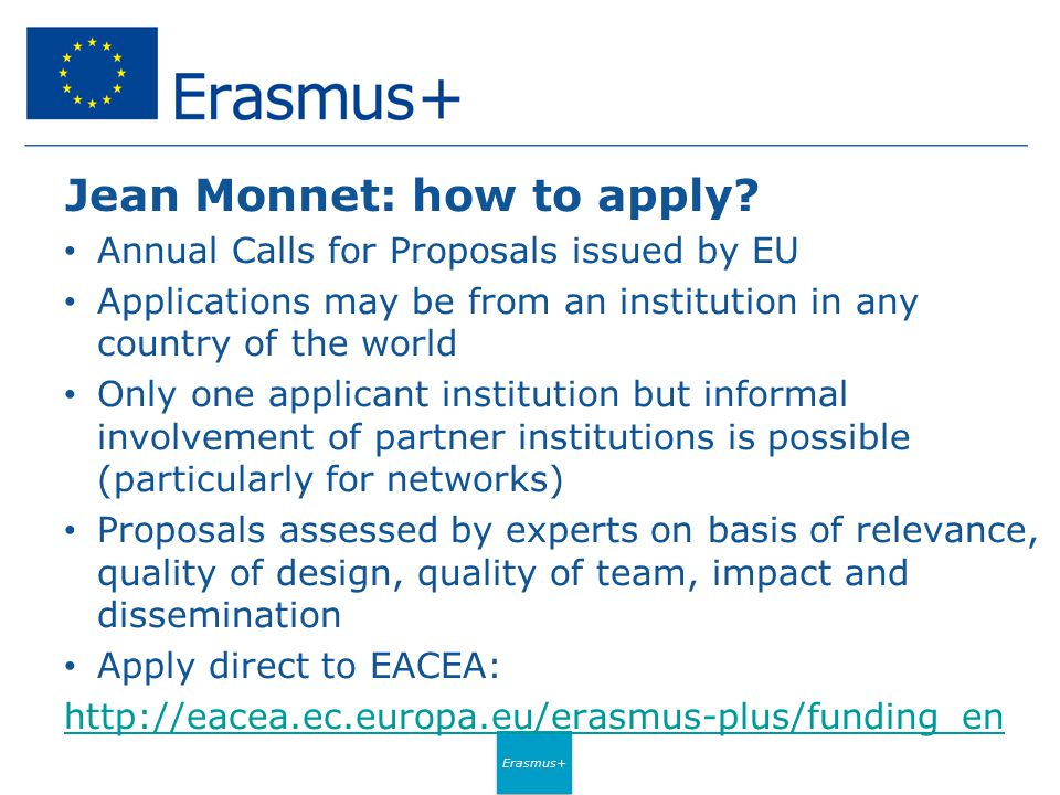 Erasmus+ Jean Monnet: how to apply.