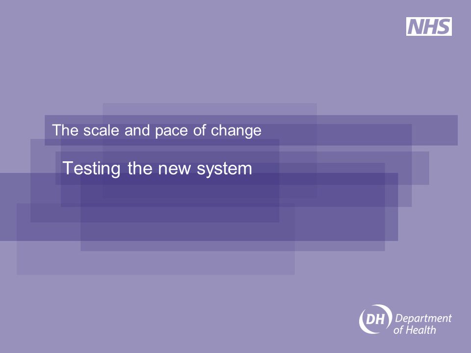 The scale and pace of change Testing the new system