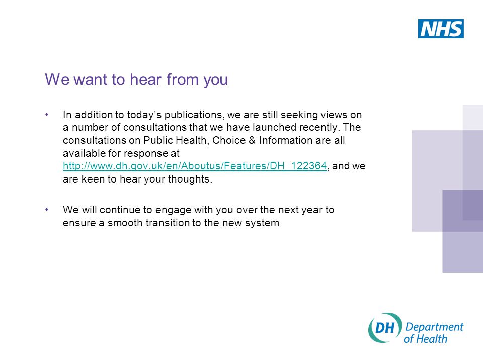 We want to hear from you In addition to today’s publications, we are still seeking views on a number of consultations that we have launched recently.