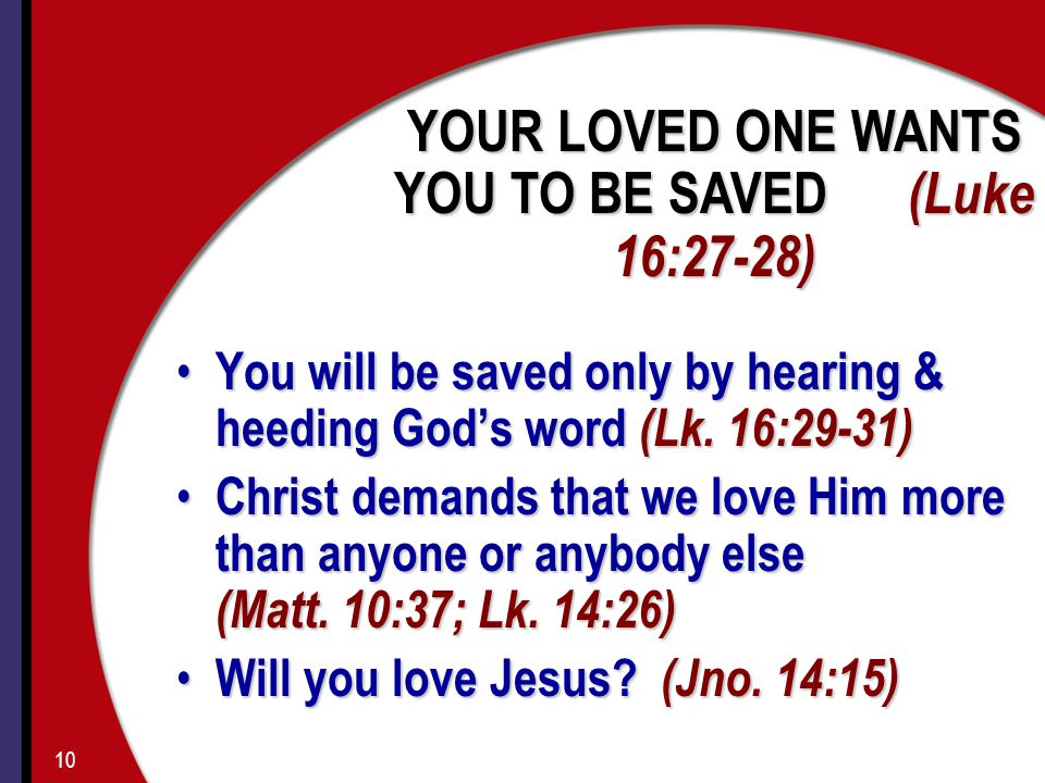 You will be saved only by hearing & heeding God’s word (Lk.