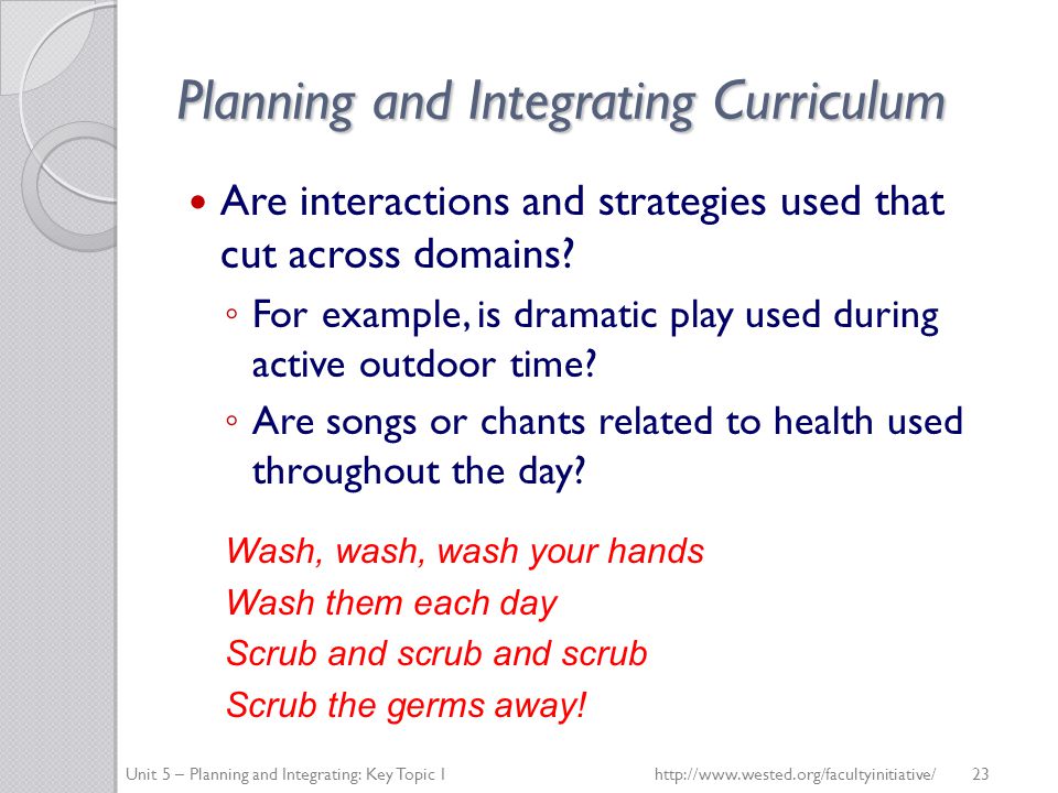 Planning and Integrating Curriculum Are interactions and strategies used that cut across domains.