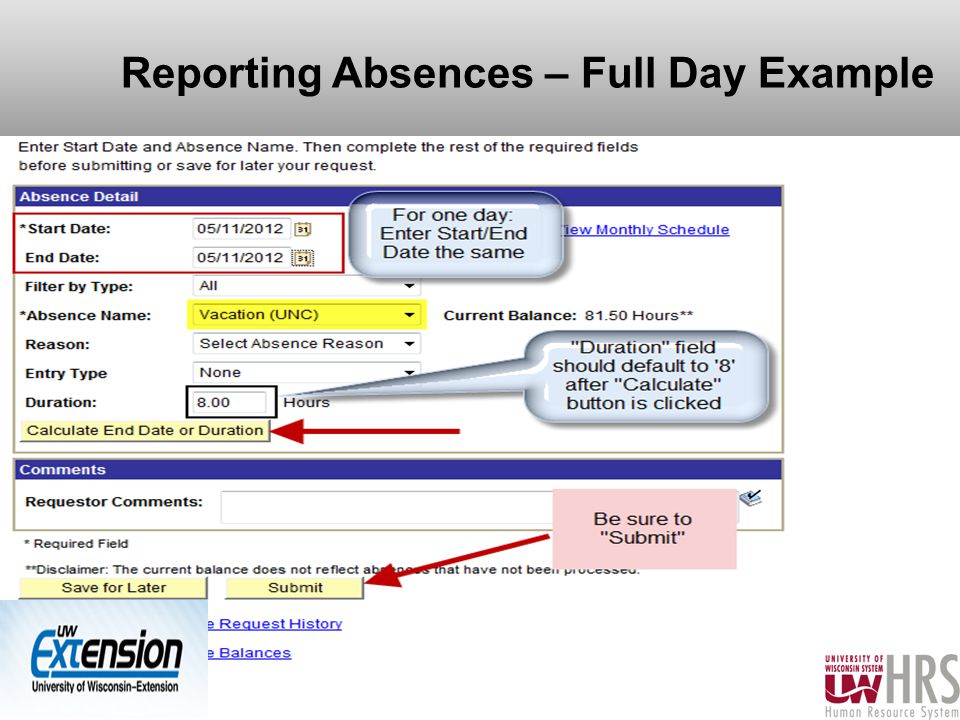 Reporting Absences – Full Day Example 16