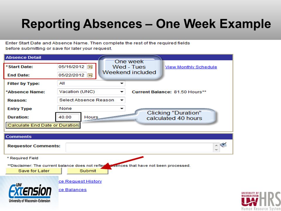 Reporting Absences – One Week Example 17