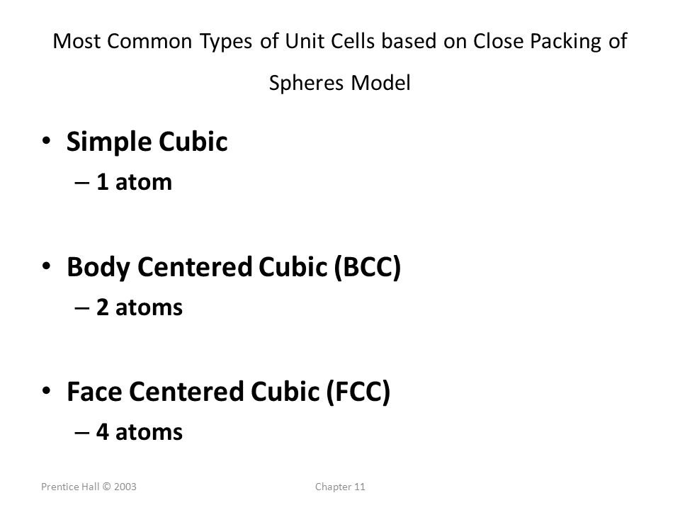 Structures Of Solids Glass Sio 2 Crystal Noncrystal Solid 15 Pice Hall 2003chapter 11 Most Common Types Of Unit Cells Based On Close Packing Spheres Model Simple Cubic 1 Atom Body Centered Bcc