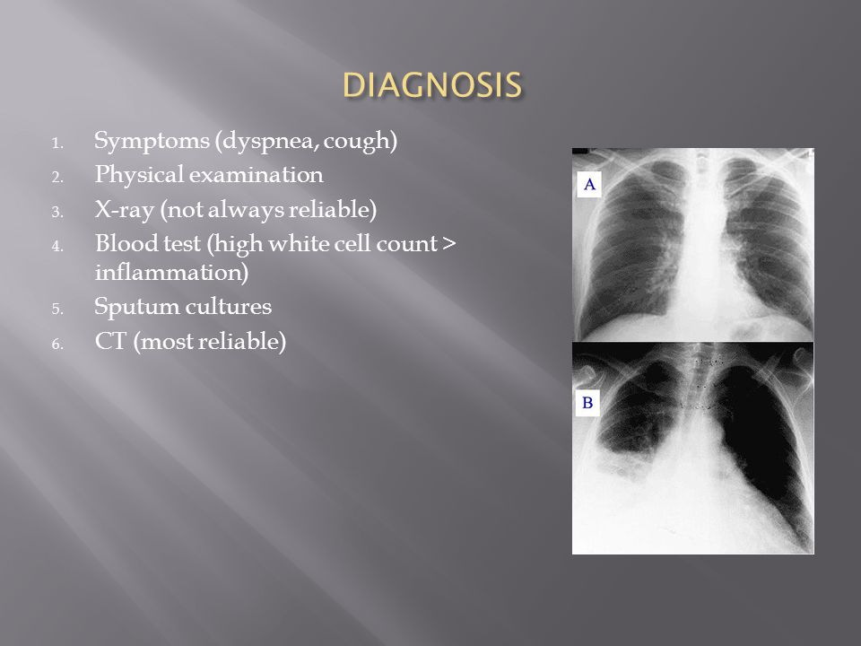 DIAGNOSIS 1. Symptoms (dyspnea, cough) 2. Physical examination 3.