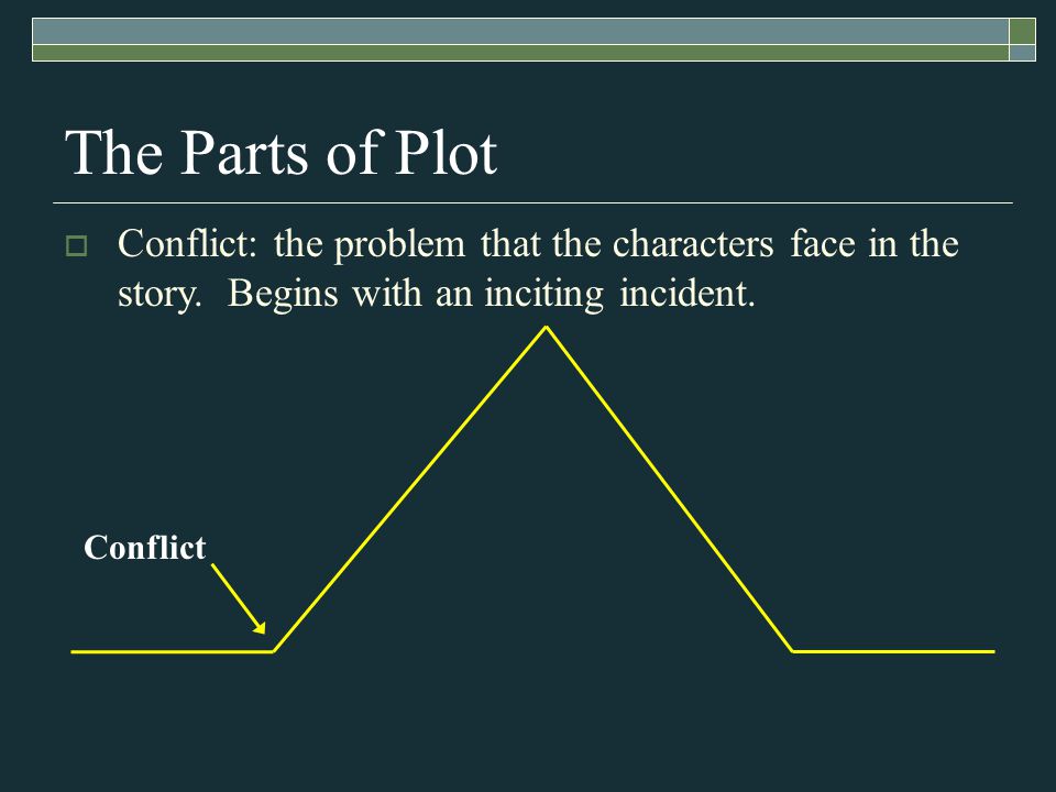 The Parts of Plot Conflict  Conflict: the problem that the characters face in the story.