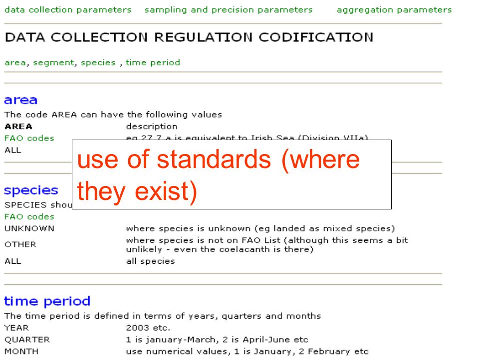 use of standards (where they exist)