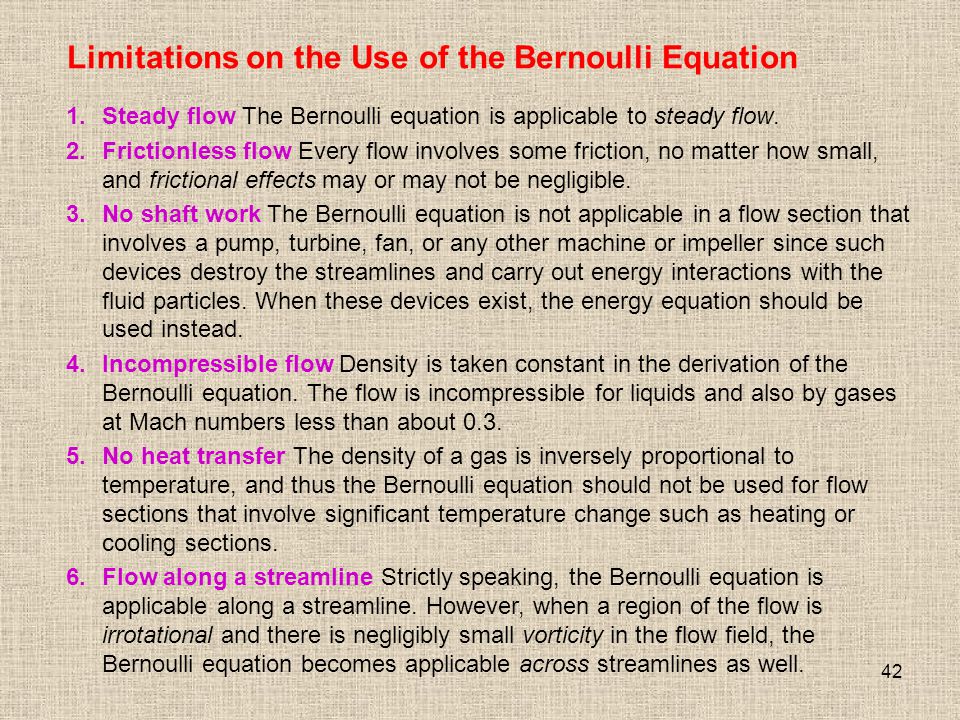Chapter 5 Mass Bernoulli And Energy Equations Copyright The 42 Limitations On The Use Of Bernoulli Equation 1 Steady Flow