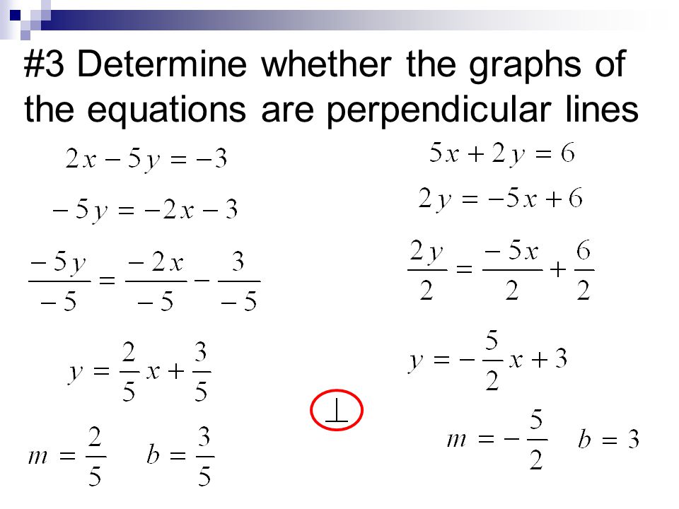 #3 Determine whether the graphs of the equations are perpendicular lines